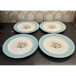 VTG Plates Viking Wheat Int’l DS Co Alliance OH Dinner Set 4 -10" Aqua Gold Blue